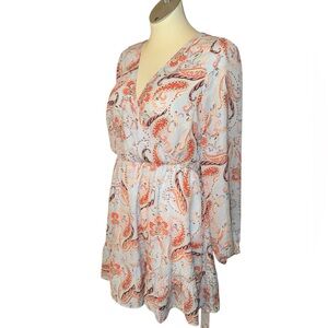 Jun & Ivy Paisley Print Wrap Dress With Belt Blue Orange Pink Size M
